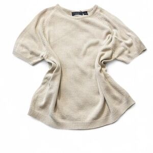 Vintage 90s Laura Scott Neutral Knit Short Sleeve Sweater, Women's Size 2X